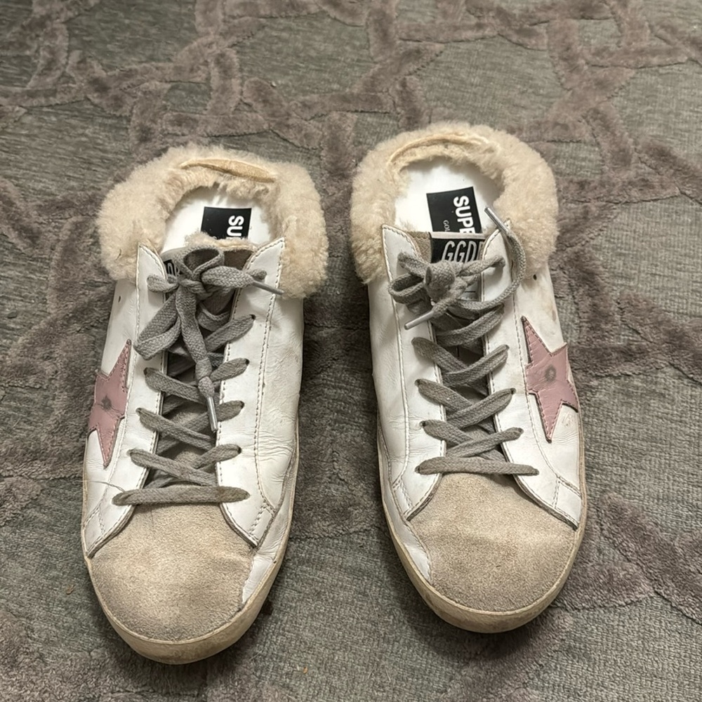 Authentic Golden Goose fur slides